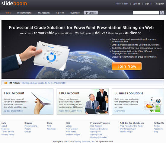 The SlideBoom homepage