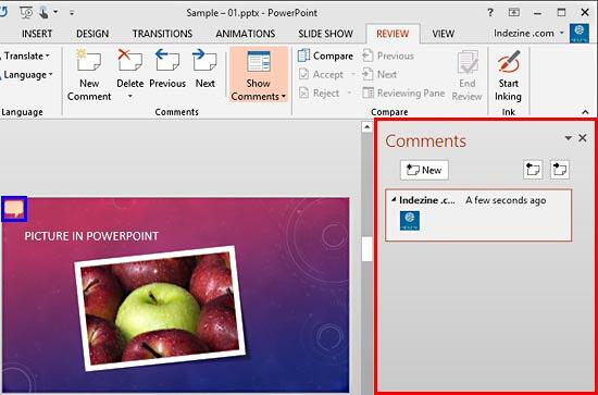 Comment icon and Task Pane