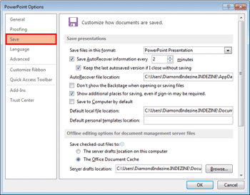 AutoRecover and AutoSave Options in PowerPoint 2013 for Windows