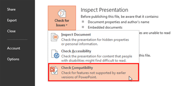 Check Compatibility in PowerPoint 2013 for Windows