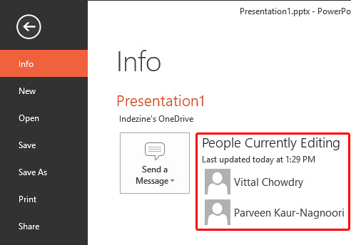Info Backstage view within PowerPoint desktop application
