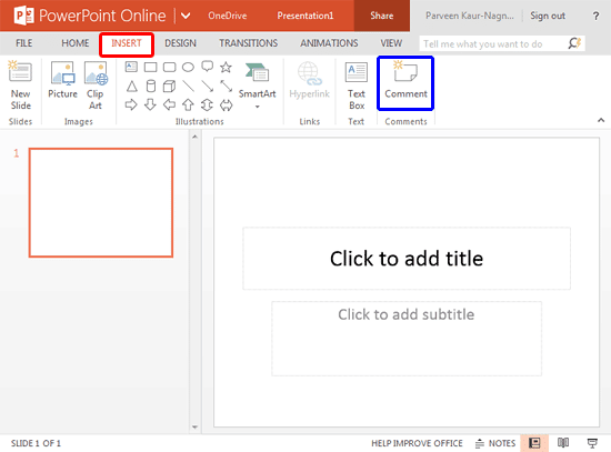 Presentation opened within the PowerPoint Online Presentation opened within the PowerPoint Online