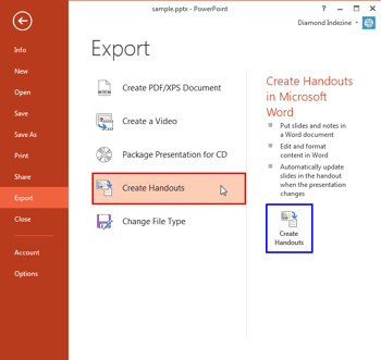 Export Word Handouts in PowerPoint 2013 for Windows