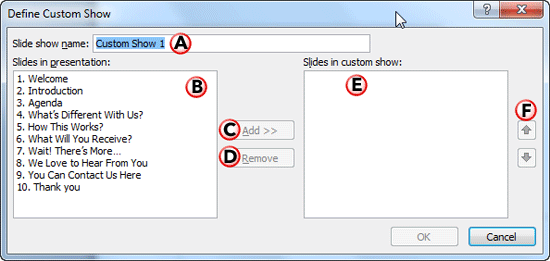 Define Custom Show dialog box