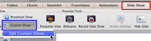 Edit Custom Shows option Edit Custom Shows option
