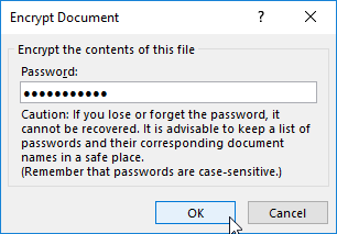 Encrypt Document dialog box Encrypt Document dialog box