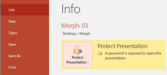 Password applied to the presentation Password applied to the presentation