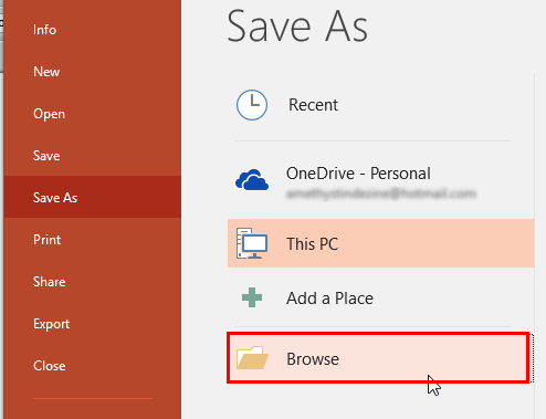 Browse button within the Save As Pane Browse button within the Save As Pane