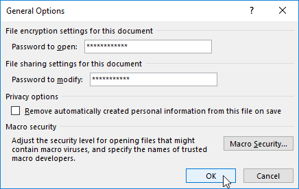 General Options dialog box