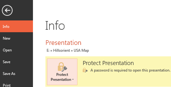Password applied to the presentation