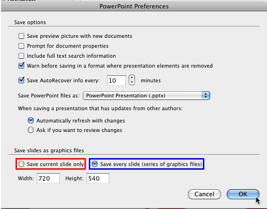 PowerPoint Preferences dialog box