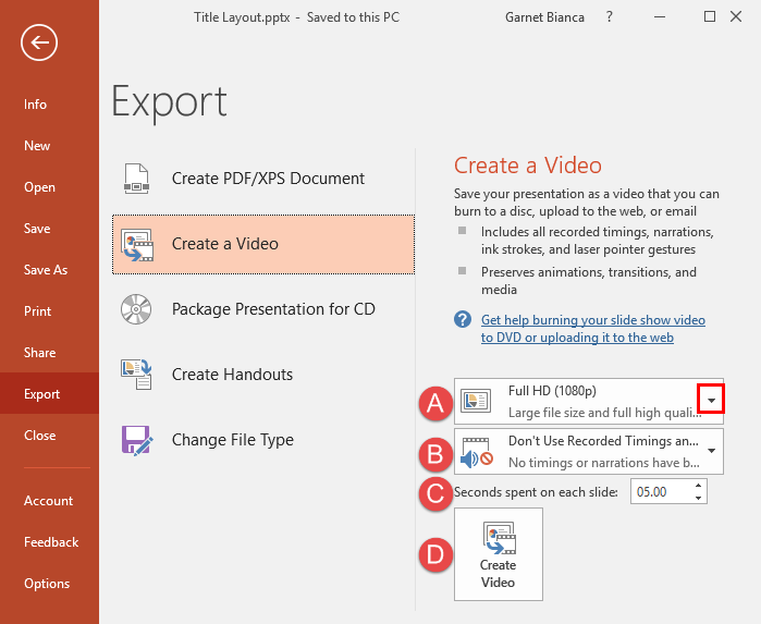 Export a Presentation to a Video Clip in PowerPoint 2016 for Windows Export a Presentation to a Video Clip in PowerPoint 2016 for Windows