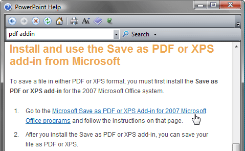 Microsoft Save as PDF or XPS Add-in for 2007 Microsoft Office programs