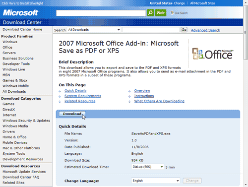 Getting Office 2007's Save as PDF Add-in in PowerPoint 2007 for Windows