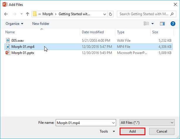 Add Files dialog box Add Files dialog box