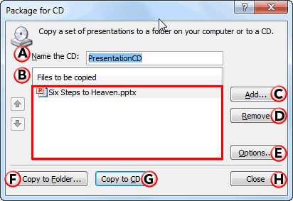 Package for CD dialog box