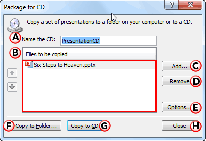 Package for CD dialog box Package for CD dialog box