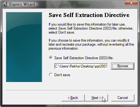 Save self extraction directive