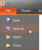 Save As option selected within the File menu