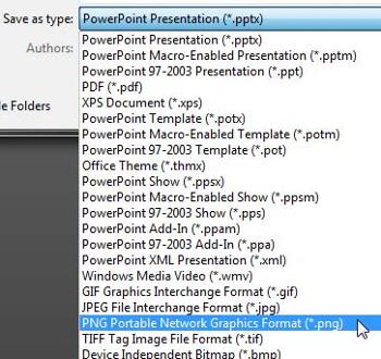 Exporting PNGs and other Graphic File Formats (JPG, TIFF, WMF, EMF) in PowerPoint 2010