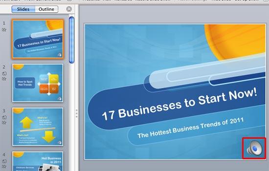 Audio icon on each slide