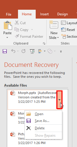 Document Recovery Task Pane