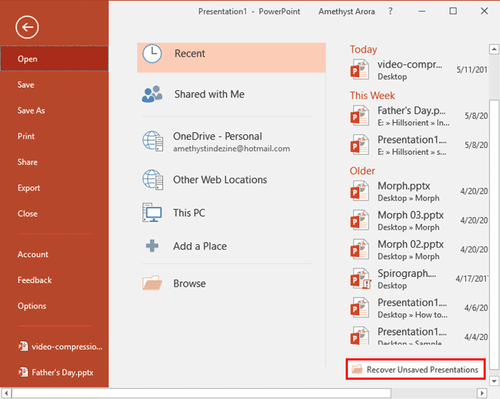 how to recover an unsaved powerpoint presentation