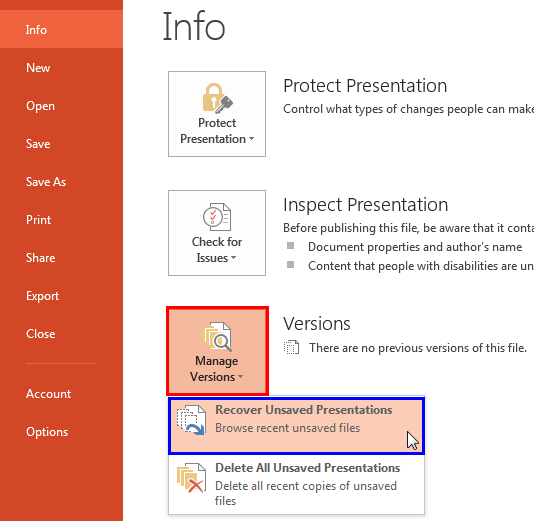 Recover Unsaved Presentations option