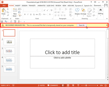 Recovering New Unsaved Presentations Manually in PowerPoint 2013 for Windows