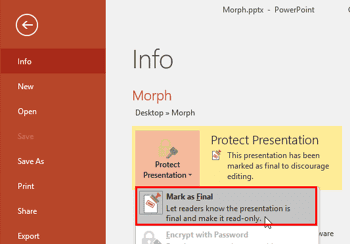 Remove Mark as Final Option in PowerPoint 2016 for Windows