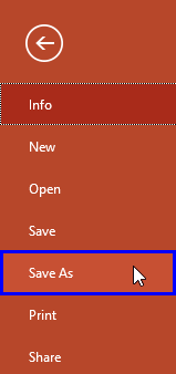 Save As option within File menu Save As option within File menu