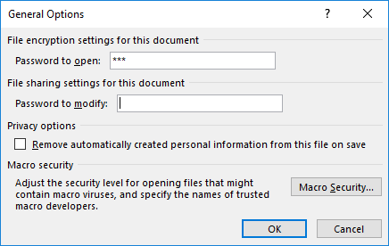 General Options dialog box