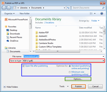 Save as PDF in PowerPoint 2010 for Windows