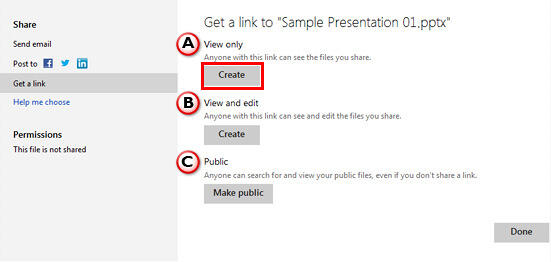Sharing options in SkyDrive