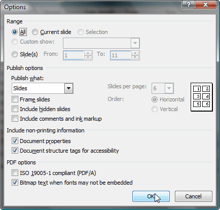 Options dialog box