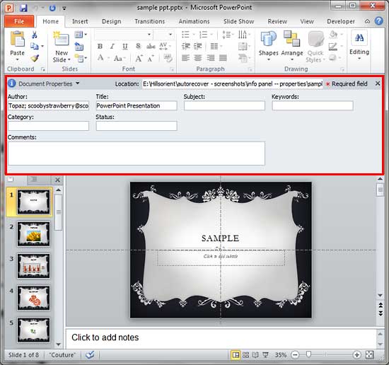 Document Panel within the active presentation