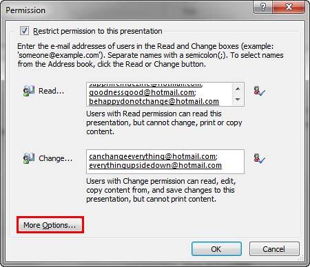 More Options button within the Permission dialog box