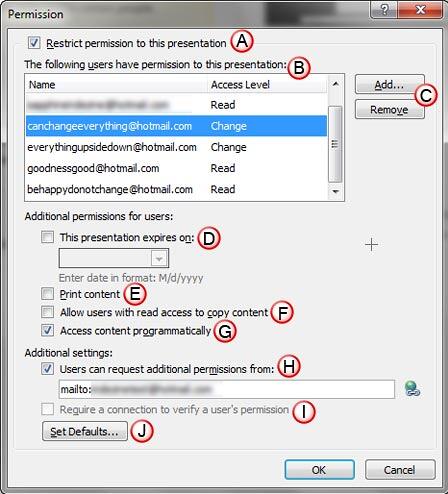 Advance permission options within the Permission dialog box