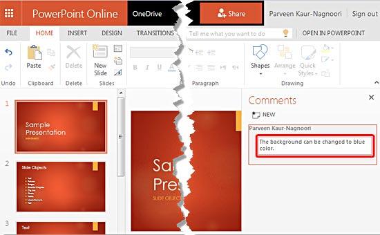 Comment added to presentation within PowerPoint Online Comment added to presentation within PowerPoint Online