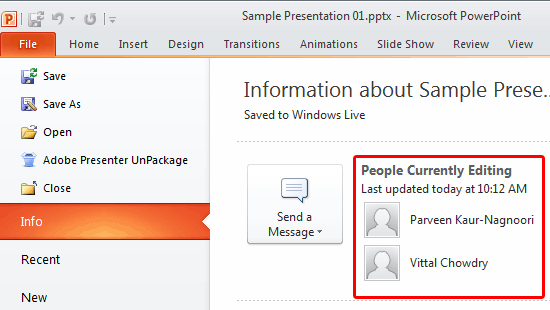 Info Backstage view within PowerPoint desktop application Info Backstage view within PowerPoint desktop application