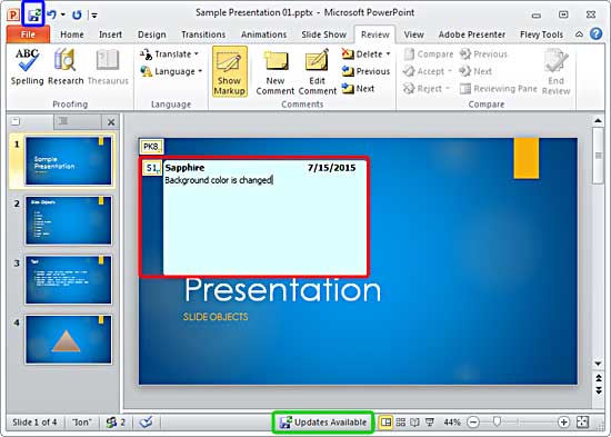 Comment added within the PowerPoint desktop application Comment added within the PowerPoint desktop application