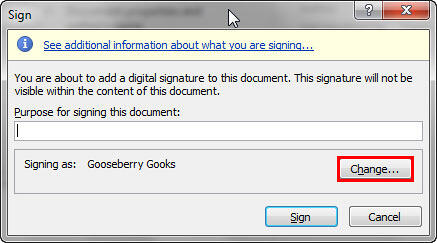Sign dialog box Sign dialog box