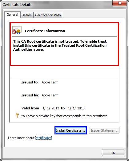 Certificate Details dialog box Certificate Details dialog box