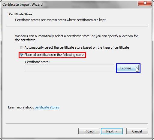 Storing the certificate Storing the certificate