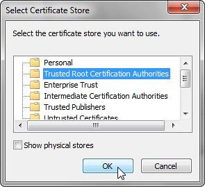 Select Certificate Store dialog box