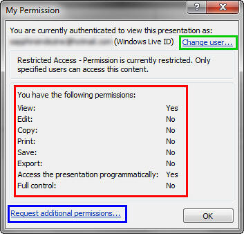 My Permission dialog box My Permission dialog box