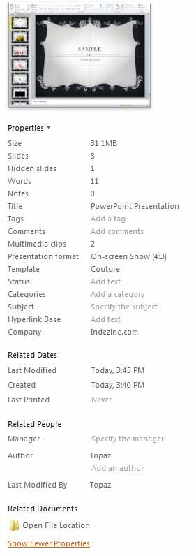 All presentation properties displayed All presentation properties displayed