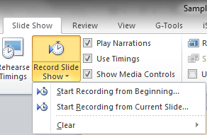 Record Slide Show drop-down menu Record Slide Show drop-down menu