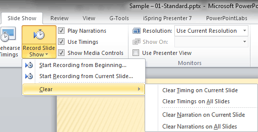 Clear options for the recording Clear options for the recording