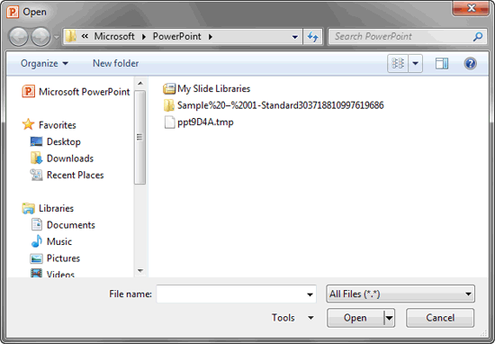 Files within the Open dialog box